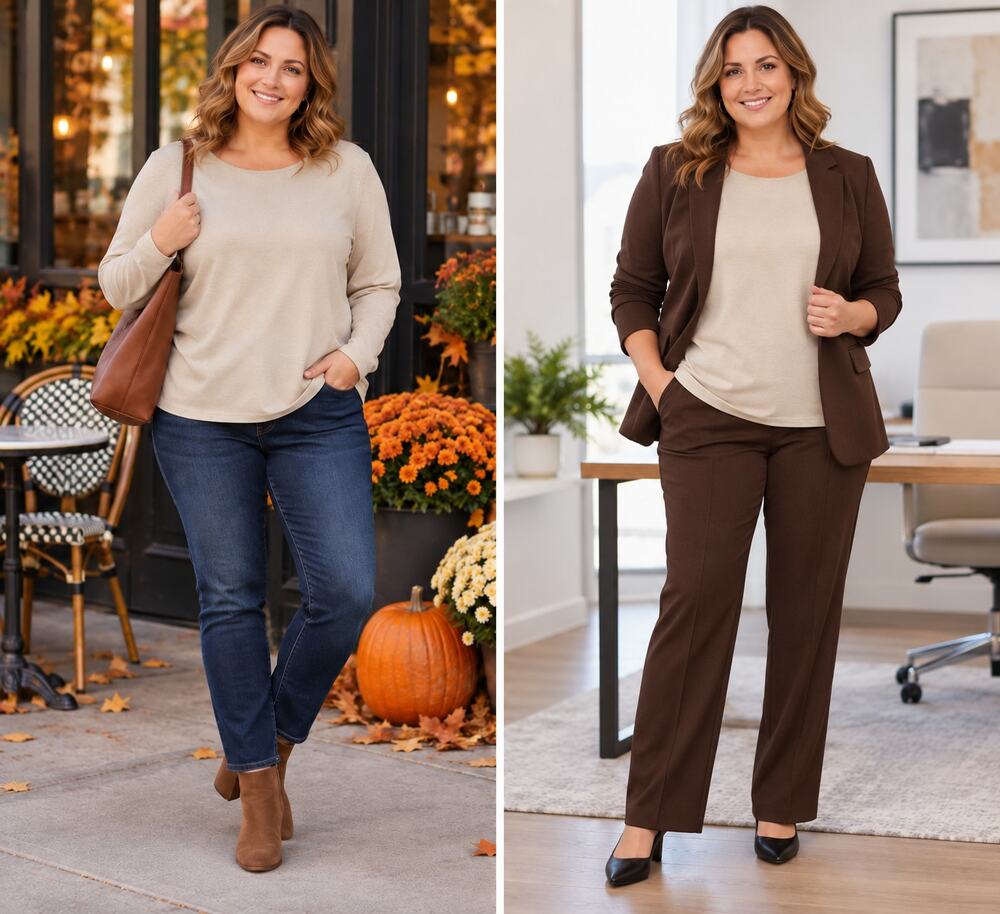New Beige Cotton Long Sleeve Layering Top XL Casual Office Basic Minimalist